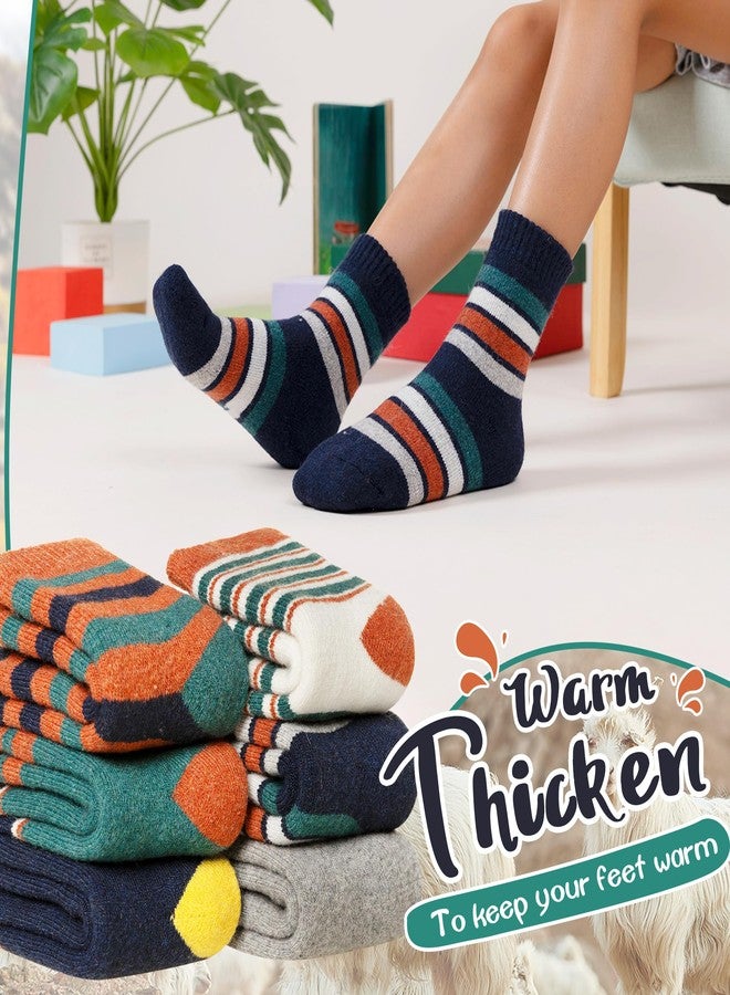 Eyean Kids Merino Wool Socks Boys Girls Thermal Winter Hiking Warm Thick Boot Cozy Toddler Crew Socks 6 Pairs (8-12 Years, Orange Stripes) - Image 2